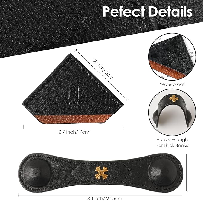 Book Weight Page Holder Heavy Genuine Leather Book Open Holder for Men Women Cookbook Weighted Bookmarks Gift Writer Reader (Bookmark+Heavy Page Holder-Black)