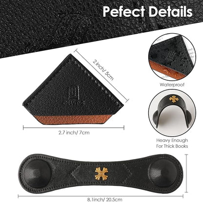 Book Weight Page Holder Heavy Genuine Leather Book Open Holder for Men Women Cookbook Weighted Bookmarks Gift Writer Reader (Bookmark+Heavy Page Holder-Black)
