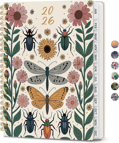 2026 Planner, Aesthetic Weekly and Monthly Planner for Women, Jan 2026 to Dec 2026, Hardcover 2026 Calendar Book with Monthly Tabs, Inner Pocket, Perfect for Office Home School - A5 (6.3" x 8.5"), Butterfly Beetles