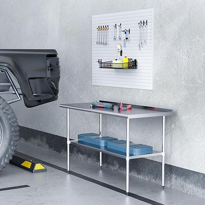 Stainless Steel Table 24 x 60 Inches Metal Prep Table with Backsplash & Adjustable Undershelf for Commercial Kitchen, Outdoor, Restaurant, Hotel & Garage