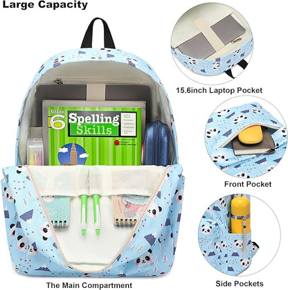 Panda School Backpack for Teens Girls, Womens College Bookbags Kids School Bags Laptop Backpacks (Blue)