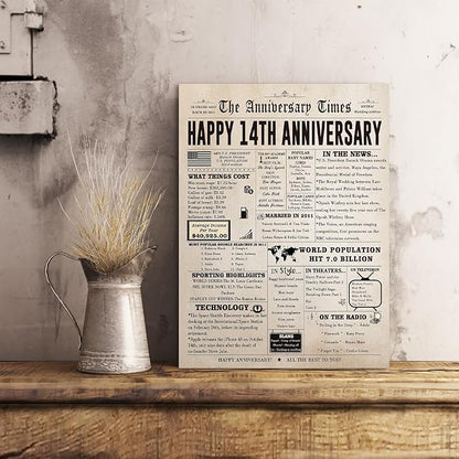 Vintage 14th Anniversary Card Gift for Him Her, Large 14 Year Wedding Anniversary Card Gift for Mom Dad Parents, Ivory Anniversary Card for Wife Husband Couple