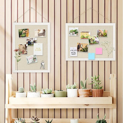 DOLLAR BOSS Bulletin Boards with Linen 2-Pack 16''X 12'' Cork Board for Walls Wood Framed Bulletin Boards, Small Pin Board for Home Kitchen Office Decorative Hanging 20 Pushpins