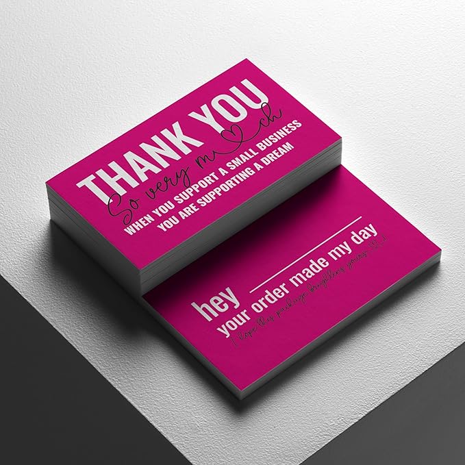 ITZAMNA Thank you for supporting small business cards Customer appreciation note cards Pink Script with Heart Pack of 100 HOTPINK