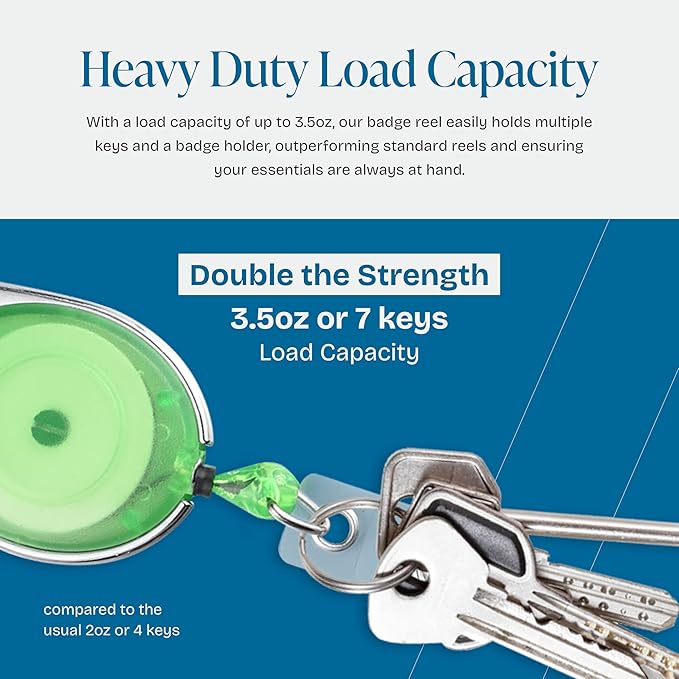 Will Well ID Badge Holders with Clip and Keyring - Vertical Clear Plastic 3.7" x 2.5" Sleeves Fit Up to 3 Cards - Retractable 24" UHMWPE Fiber Pull Cords - 2-Pack, Transparent Green Reels