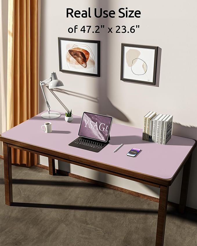 YsagI Large Leather Desk Mat, Mouse Pad, Non-Slip PU Leather, Waterproof Writing Pad, Laptop & Office use (Grayish Lavender, 47.2" x 23.6")