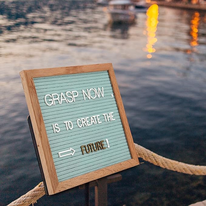 Blue Felt Letter Board - 10x10 Inch, Pre Cut & Sorted 725 Letters, First Day of School Sign, Changeable Message Board for Classroom & Farmhouse Wall Decor