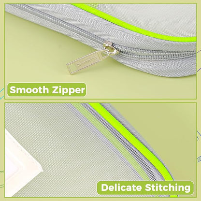 Pendancy Mesh Zipper Pouch 14.8x10.8 in Transparent Lightweight Nylon File Folders, A4 Size Multi-Layer Subject Document Organizer Accessories Storage Bag for Office and School Supplies(Yellow)