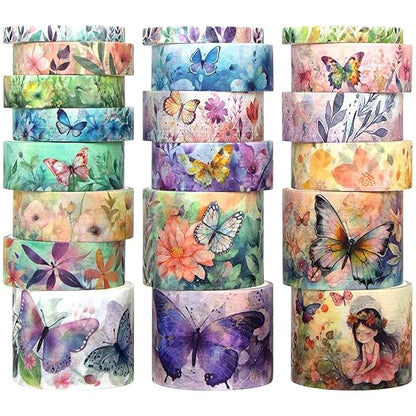 20 Rolls Washi Tape Set - Floral Butterfly Decorative Masking Tape, Adhesive Tape for Bullet Journal Supplies, Junk Journal, Diy Craft, Scrapbooking Supplies, Gift Wrapping, Party Decoration