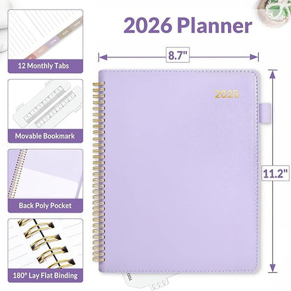 SUNEE 2026 Weekly & Monthly Planner 9"x11.2"- 12 Month (January 2026 - December 2026), Vegan Leather Cover, Pocket, Bookmark, Notes, Monthly Tab, Purple