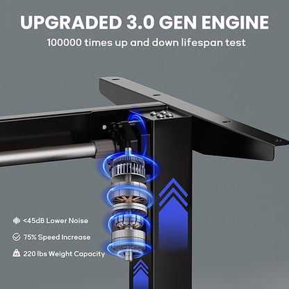 Electric Standing Desk Frame, Height Adjustable Table Legs with Memory Controller, Stand Up Desk Frame Up to 47.2", Ergonomic Standing Desk Base for Home and Office, Black Frame Only