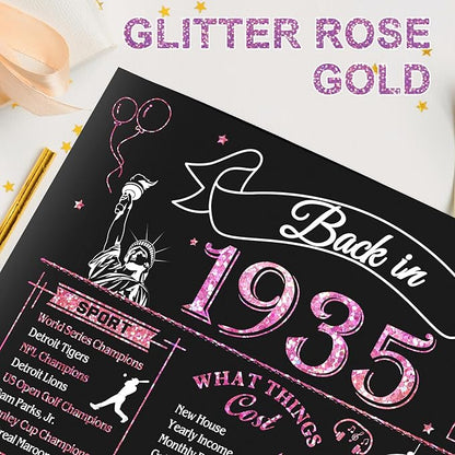 90th Birthday Card for Women, Jumbo 3D Pop Up 90th Birthday Gifts for Mom Grandma, Back In 1935 Happy 90 Year Old Sister Birthday Decorations Cards Card for Her, Rose Gold