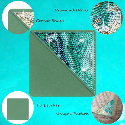 Diamond Art Painting Bookmarks,8Pcs DIY Cute Diamond Art Kits for Adults, Corner Bookmarks Small Crafts Kit for Women Book Lovers (Ocean)