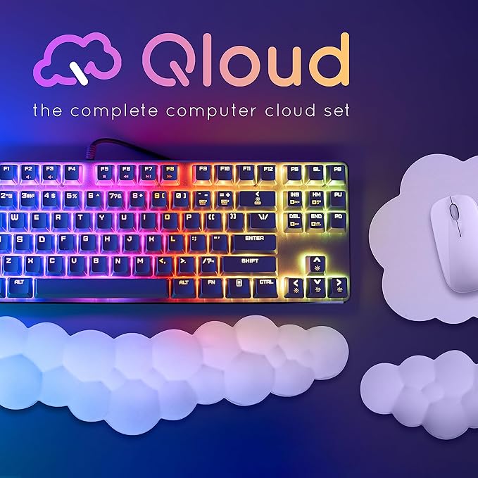 Qloud Cloud Wrist Rest Keyboard Wrist Rest for Computer Keyboard Pad, Cloud Keyboard Wrist Rest, Wrist Pad for Keyboard, Memory Foam, Non Slip Base, Comes with Mouse Pad - Matte Black