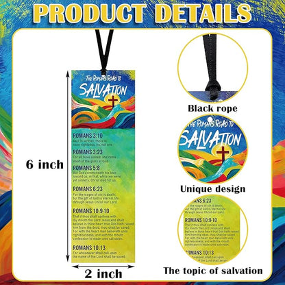 50 Pcs Romans Road to Salvation Bookmarks 6 x 2 Inches Roman's Road Cardstock Bookmark with 50 Pcs Hanging Strings