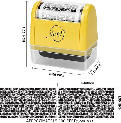 Miseyo Wide Identity Theft Protection Roller Stamp Set - Yellow (3 Refill Ink Included)