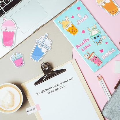 I Just Really Like Boba Sticky Notes Set, 550 Sheets, Cute Bubble Tea Self-Stick Notes Pads Milk Tea Theme Divider Tabs Bundle Writing Memo Pads Back to School Office Supplies Small Gift
