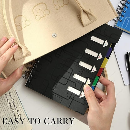 CAGIE 5 Subject Spiral Notebooks Set of 4, 240 Pages Notebook for Work with Dividers Tabs, A5 Small Notebook School Office Supplies, College Ruled (Black)