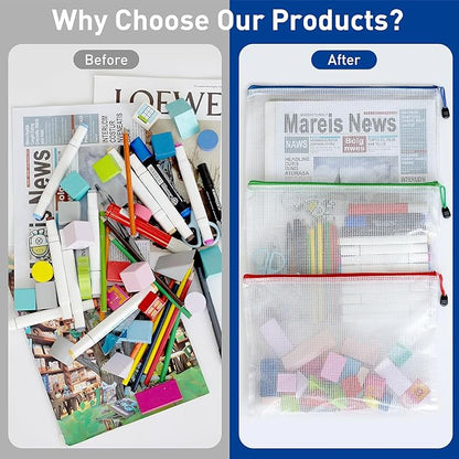 24pcs Mesh Bags With Zipper, A4 Zippered Pouch, Clear Pouches With Zipper, 8 Colors Mesh Zip Bags, Plastic Bags With Zipper, Letter Size Organization Pouches for Office, File, Toys, School