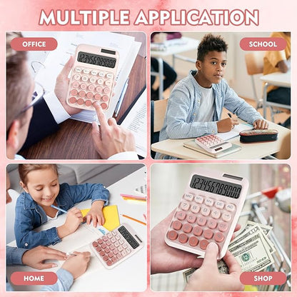Mechanical Switch Calculator with Big Buttons, Calculators Desktop, 12 Digits, Solar Battery Power, Desk Calculator, Large LCD Display, Cute Pink Calculator for Teachers Students Basic Office