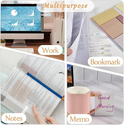 BAYTORY 900 Sheets Transparent Sticky Notes, Clear Waterproof 3 x 3 inch See Through Memo Pad, Self-Adhesive Translucent Writable Index Tabs for Annotating Books, Stationary Supplies