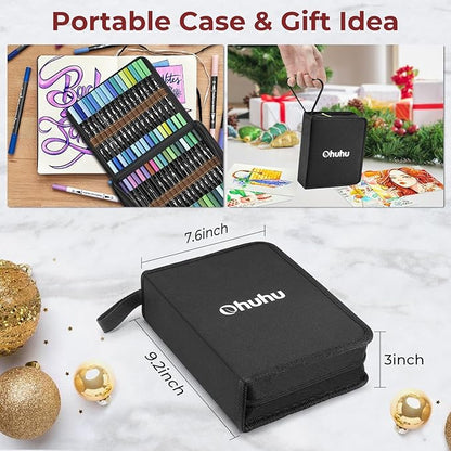 Ohuhu Markers for Adult Coloring Books: 100 Colors Brush Pens Dual Brush Fine Tip Drawing Pens Water-Based Coloring Markers for Calligraphy Bullet Journal with Carrying Case - Maui - Black