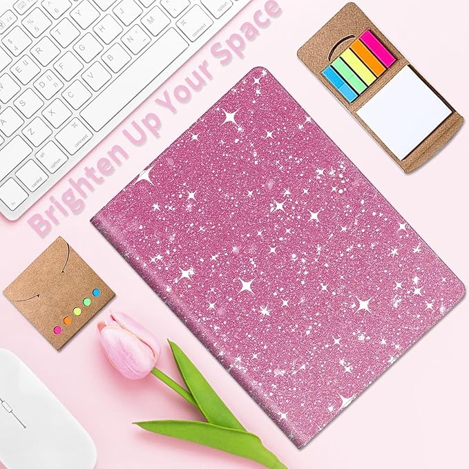 RYUITHDJP Padfolio for Men and Women – Leather Portfolio with Pink Dots Cover Design, Business Card Holder, Resume Folder, Stylish Leather Folder, Versatile Document Holder, 12.87x9.13 in