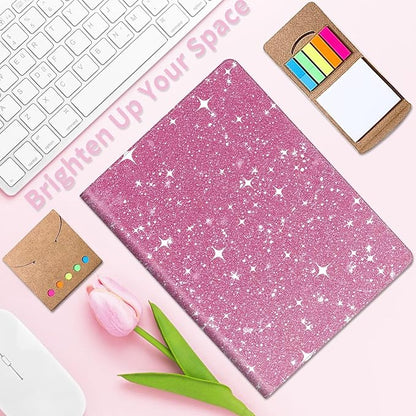 RYUITHDJP Padfolio for Men and Women – Leather Portfolio with Pink Dots Cover Design, Business Card Holder, Resume Folder, Stylish Leather Folder, Versatile Document Holder, 12.87x9.13 in