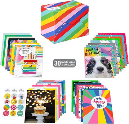Recycled Paper Greetings 30-Count Funny Birthday Card Assortment with Envelopes, Seals, and Storage Box by Vicky Barone