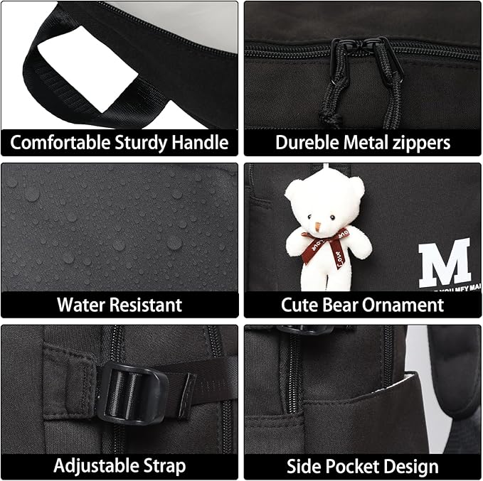 Boys and Girls Insulated Lunch Bag Set Backpack, Youth School Backpack, Children's Backpack, Laptop Backpack (Black)