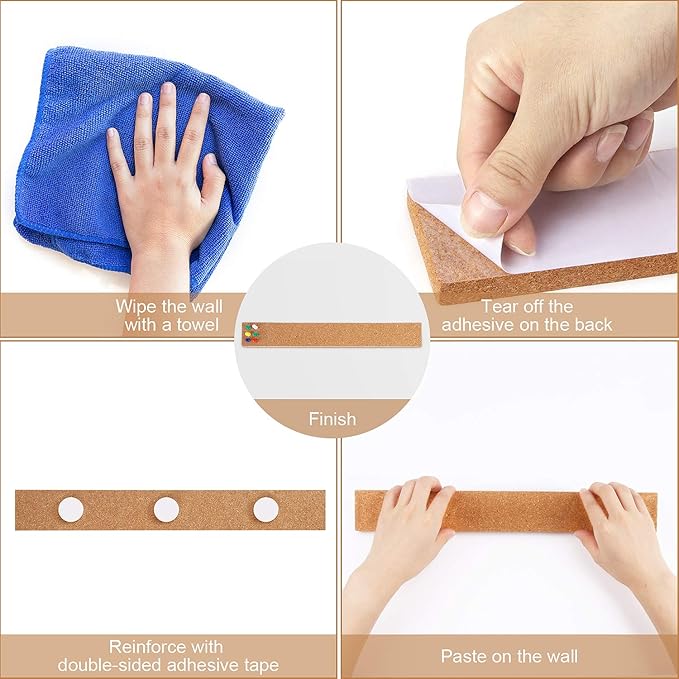 FEBSNOW 3 Pcs Bulletin Strip Cork Strip Cork Bulletin Bar Strip Natural Frameless Cork Board Strips with Strength Adhesive Backing for Office, School, Home Holiday Decor 15" X 2"- 1/2" Thick