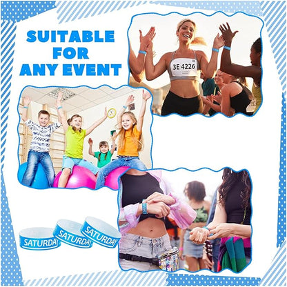 Henoyso 600 Pcs Saturday Paper Wristbands Event Wristbands Paper Bracelets Wristbands Numbered Waterproof Party Wristbands for Events Day of The Week(Blue)