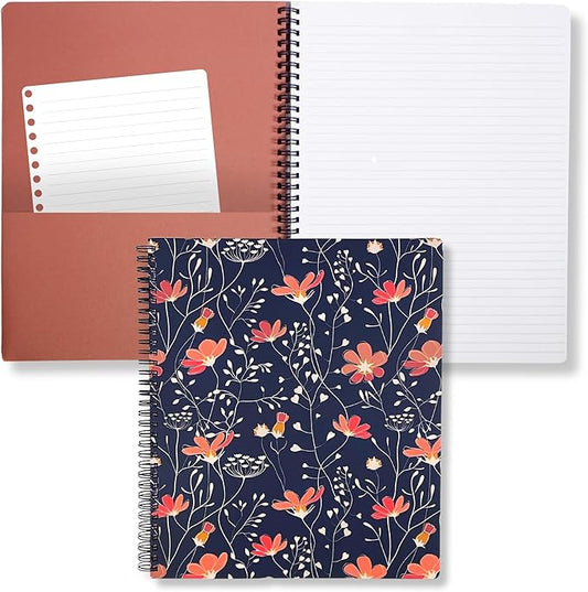 Steel Mill & Co Cute Large Spiral Notebook College Ruled, 11" x 9.5" with Durable Hardcover and 160 Lined Pages, Floral Vines