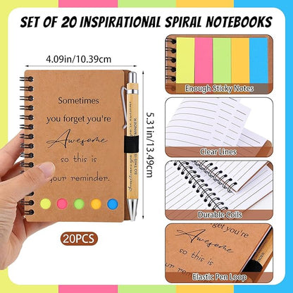 20 Sets Employee Appreciation Gifts Inspirational Spiral Notebooks with Sticky Notes Notepads Motivational Bamboo Ballpoint Pens for Nurse Coworker Teacher (SOMETIMES)