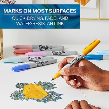 Sharpie Permanent Markers, Fine Point, Featuring Mystic Gem Color Markers, Assorted, 24 Count