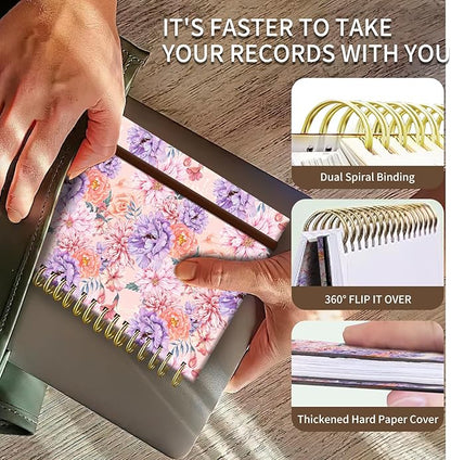 Spiral Journal Notebook, A5 Cute Notebooks for Women Men, College Ruled Hardcover Notebook for Work & Note Taking, 60 Pages Double-Wire Journals for Writing Luxury Flowers
