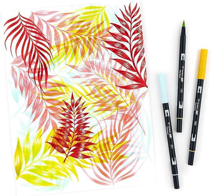 Tombow 56189 Dual Brush Pen Art Markers, Tropical, 10-Pack. Blendable, Brush and Fine Tip Markers