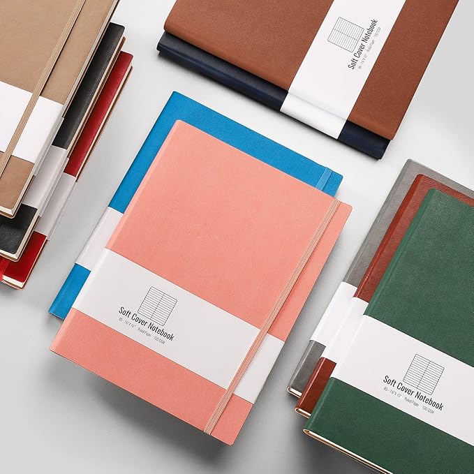 AHGXG Lined Journal Notebook - 320 Numbered Pages Large B5 Thick College Ruled Journal, 100gsm Thick Lined Paper, Faux Leather Softcover, for Work School, 7.6'' X 10''-Dark Blue