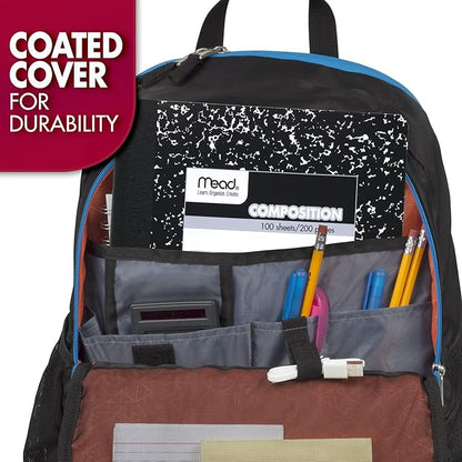 Mead Composition Notebooks, 3 Pack, Wide Ruled Paper, 9-3/4" x 7-1/2", 100 Sheets per Comp Book, Black Marble (38301)