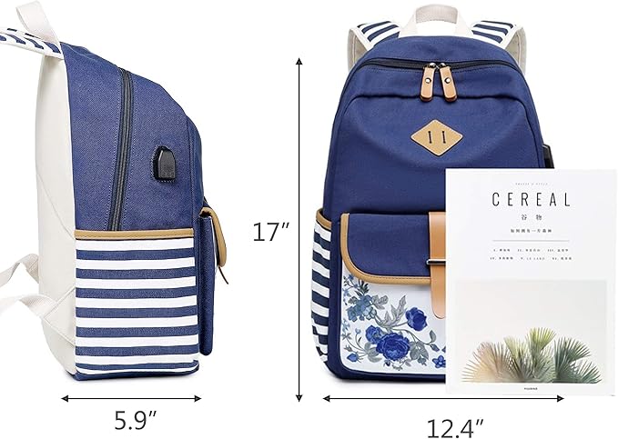 Goldwheat Canvas Backpacks for Girls with USB Charging Port School Bookbag