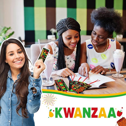 240 Pcs Kwanzaa Bookmarks with Ribbon Happy Kwanzaa Double Sided Page Markers African Traditional Heritage Reading Accessories for Book Lovers Kwanzaa Holiday Party Festival Celebrates