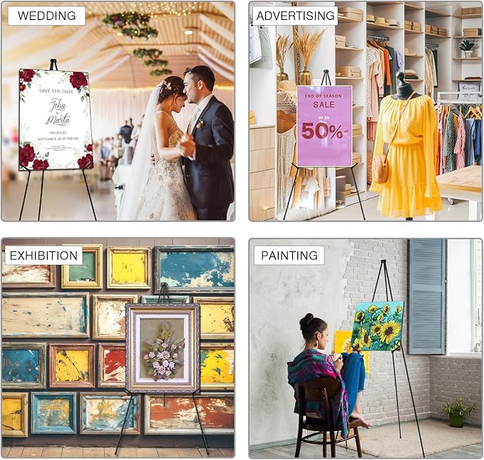 AROIC 63 "Easel Stand for Display, 6 Pack Portable Foldable Metal Easel, Easels for Signs Wedding Logos ,Arts, Painting,Adjustable Floor Easels with 6 Storage Bag