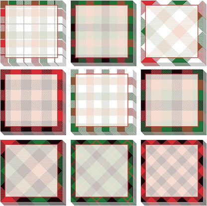 9 Pieces Christmas Plaid Sticky Note Christmas Plaid Design Self-Adhesive Note Pads Christmas Plaid Sticky Memo Notes for Xmas School Office Home Supplies Students Teachers Present 9 Styles