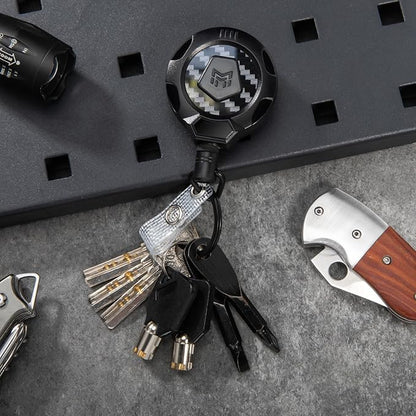 MNGARISTA Upgraded Heavy Duty Retractable Keychain with Belt Clip, 10 OZ Retraction, 31.5" Stainless Steel Cord, 3K Carbon Fiber ID Badge Reel with Badge Strap and Key Ring