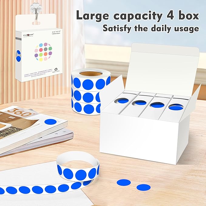 PARLAIM 3/4 Inch Roll Color Coding Labels,4000 per/4 Rolls Round Adhesive Color Coding Circle Dot Stickers for Office Home (Blue)