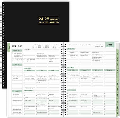 2024-2025 Planner - Weekly & Monthly Planner Notepad, 11.38'' x 8.74'', JUL 2024 - JUN 2025, Appointment Book, 60 Minutes Intervals, Monthly Tabs, Sturdy Cover, Spiral Bound, Back Pockets - Black