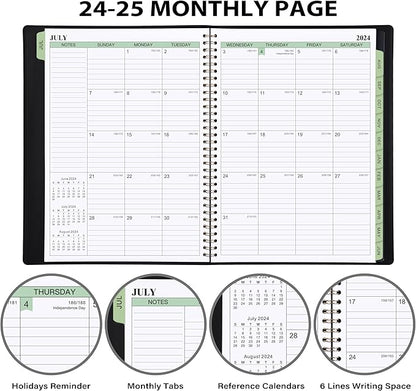 2024-2025 Planner -11.38'' x 8.74'', Weekly & Monthly Planner Notepad, From JUL.2024 - JUN.2025, Appointment Book, 60 Minutes Interval, Monthly Tabs, Faux Soft Leather, Spiral Bound - Black