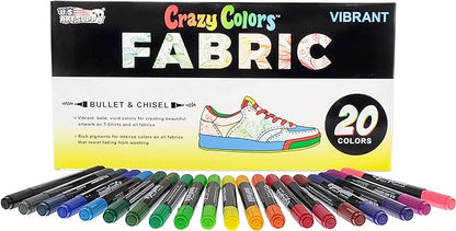 U.S. Art Supply Super Markers 20 Unique Colors Dual Tip Fabric & T-Shirt Marker Set-Double-Ended Fabric Markers with Chisel Point and Fine Point Tips - 20 Permanent Ink Vibrant and Bold Colors