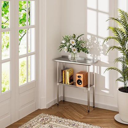 Stainless Steel Table 14 x 30 Inches Metal Prep Table with Backsplash & Adjustable Undershelf for Commercial Kitchen, Outdoor, Restaurant, Hotel & Garage