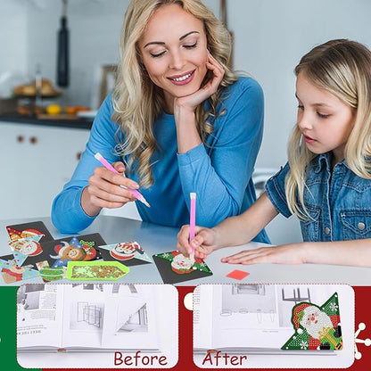 Anseal 8 Pcs Christmas Diamond Art Painting Bookmark, Rhinestone Crystal Corner Bookmarks for Book Lovers, Triangle Embroidery Painting Arts Crafts Book Mark for Kids